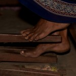 Operating foot pedals of the loom